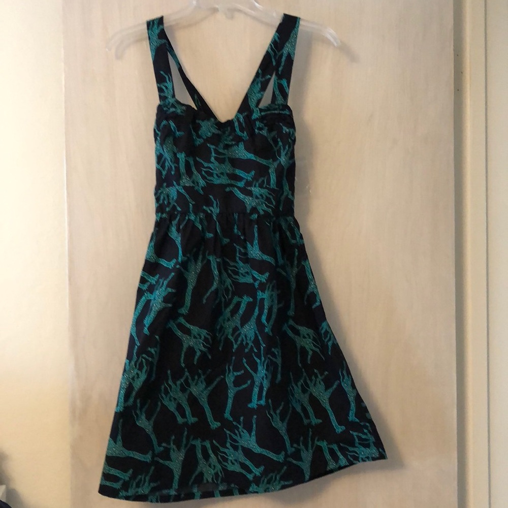 Brand new black & green giraffe A-line dress